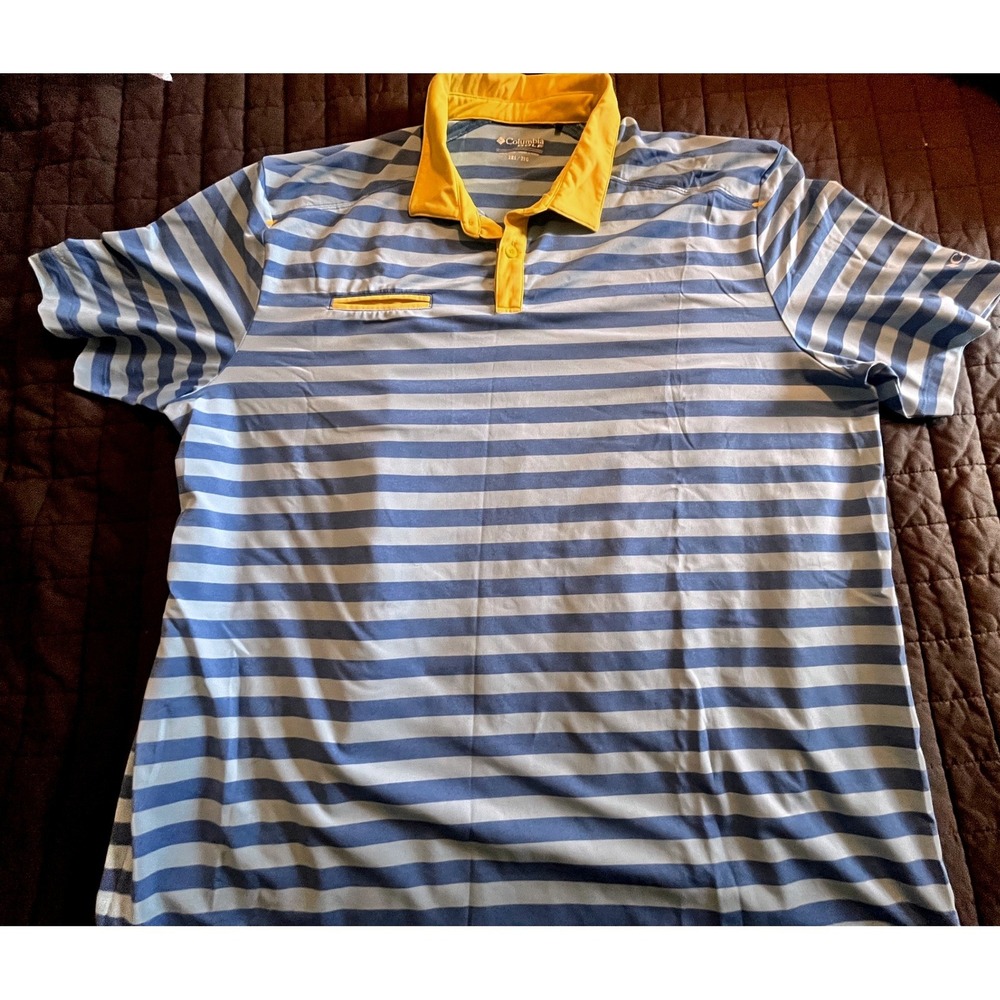 Columbia Golf Omni-Wick Vintage Pocket Polo Mens 2XL Blue Striped Yellow 17S33MP